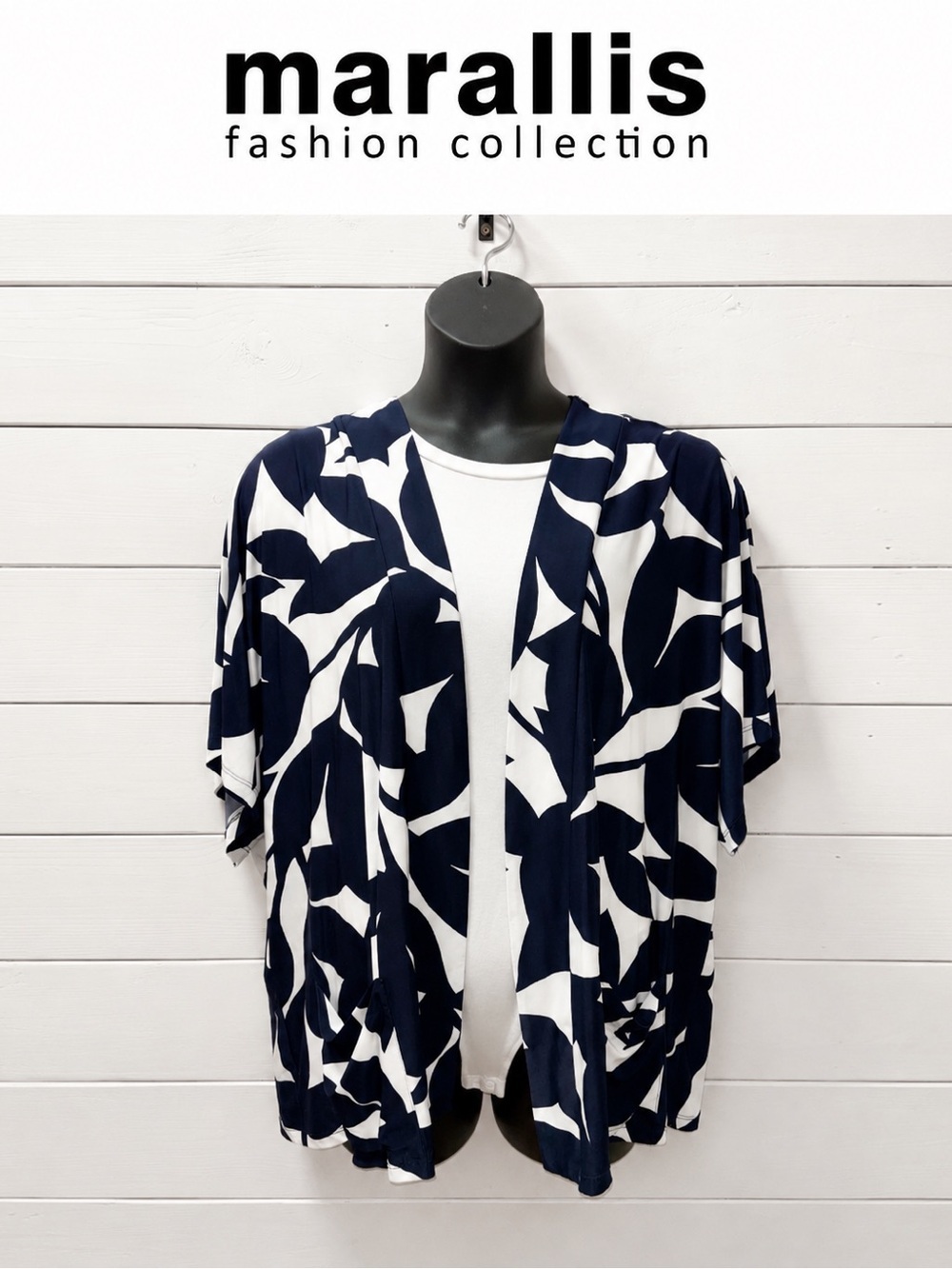 Marallis Open Front Kimono Cardigan – Navy & White – Size XL/TG